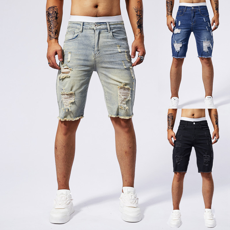 Streetwear Brand China - Pantaloncini di jeans strappati da uomo