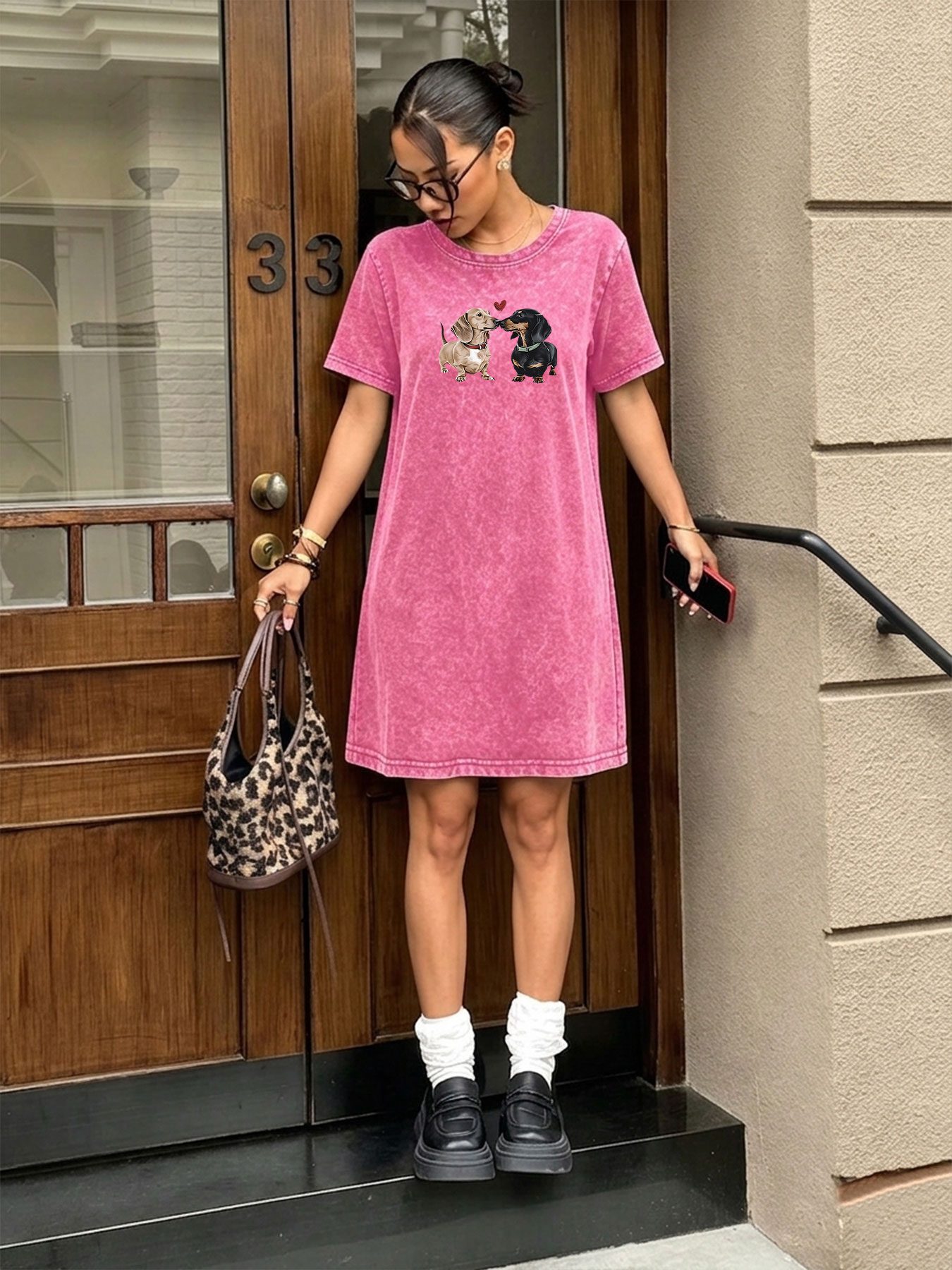 Streetwear Brand Heart - Abito T-shirt Vintage Effetto Lavato per