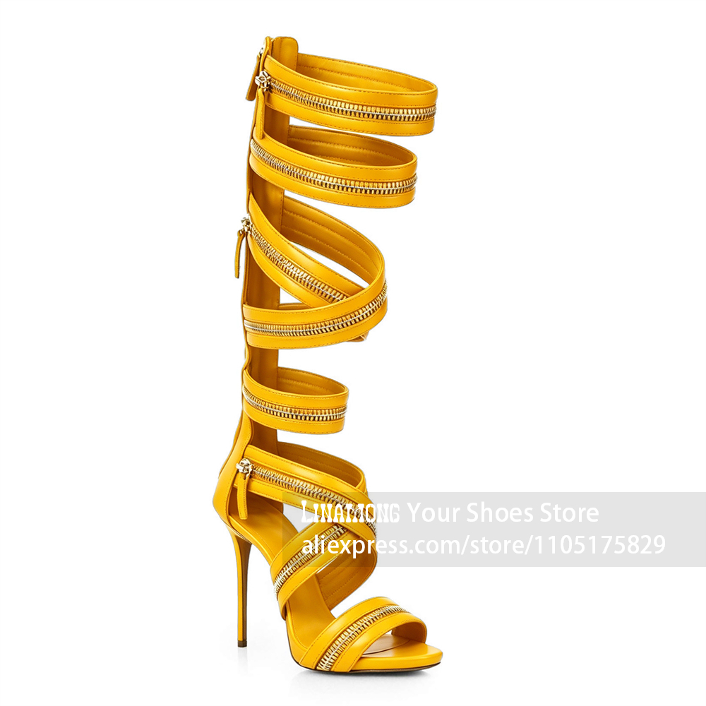 Streetwear Zipper - Stivali Sandalo Alti al Ginocchio con