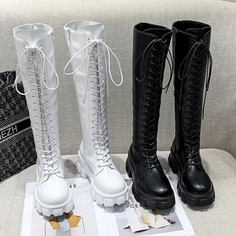 Streetwear Zipper - Stivali Alti da Donna con Lacci,